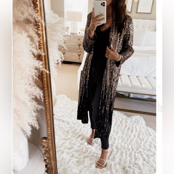 New Anthropologie Rose Gold Sequins Kimono - Picture 2 of 16